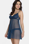 Zivame Lace N Mesh Babydoll with Thong - Gibraltor Sea — thumbnail 2